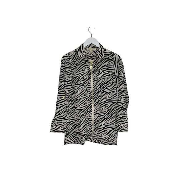 Michael Kors Tops - Michael Kors Animal-Print Zip-Front Roll-Tab-Sleeve Top Petite Size P/M NWT $84
